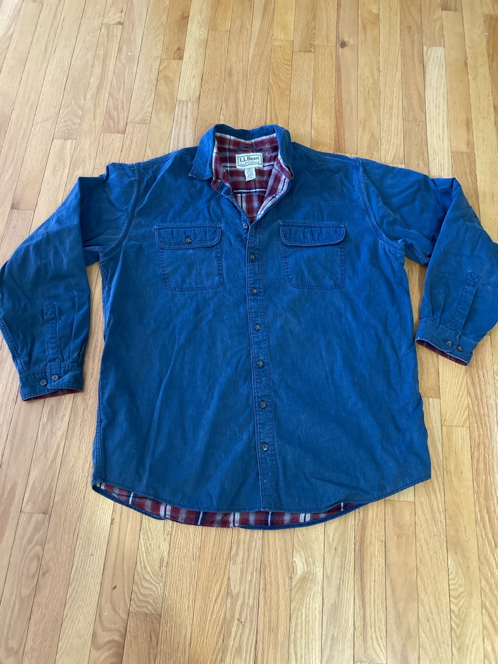 L.L. Bean Vintage Denim Shirt Jacket with Plaid Lining